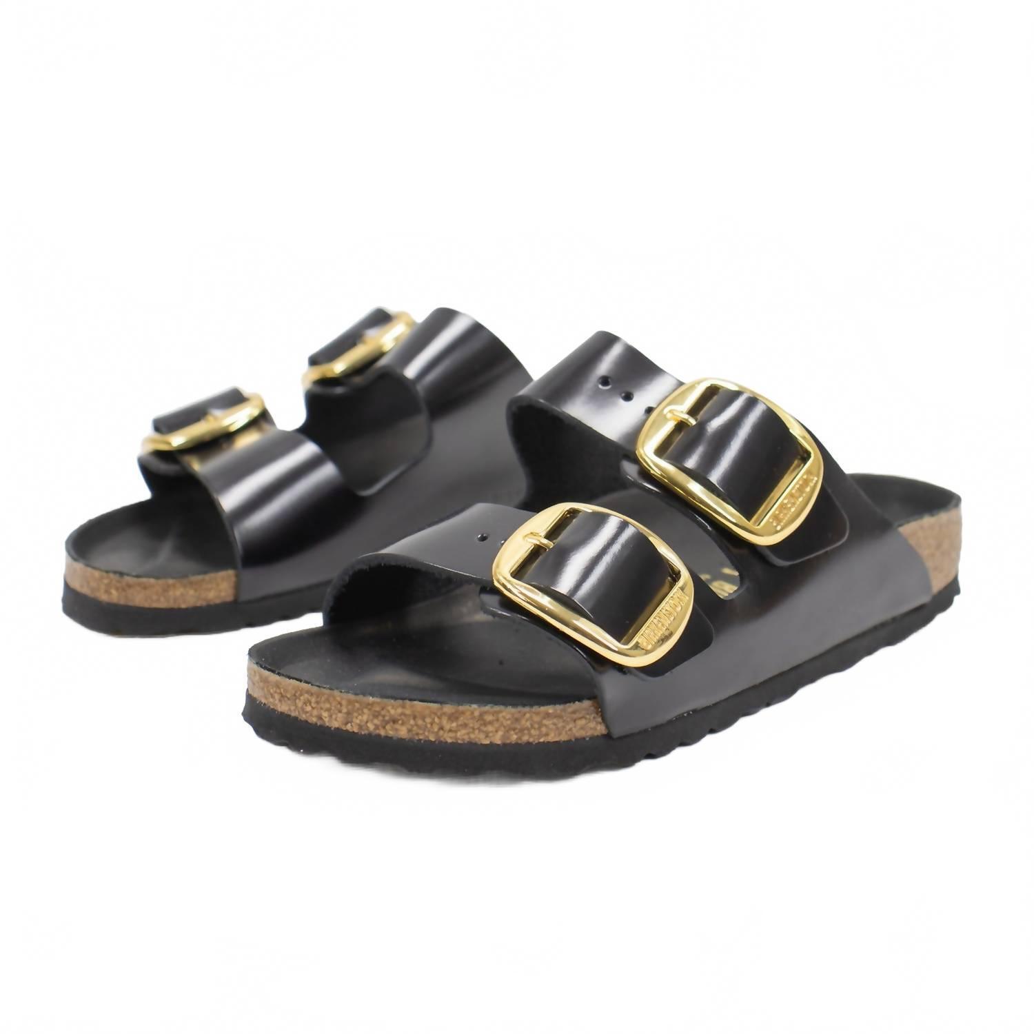 New Birkenstock Women's Arizona Big Buckle Sandals In High Shine Black